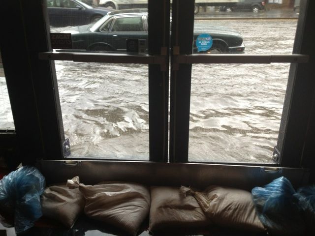 "Trapped at work, dirty flood water everywhere"